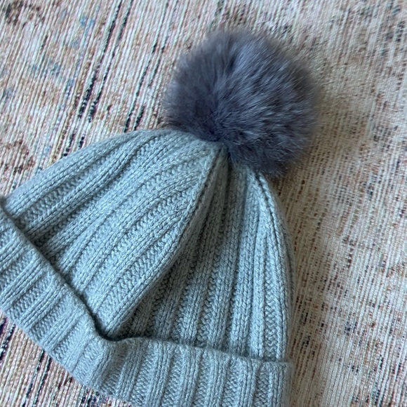 J. Crew Gray Wool Blend Ribbed Beanie with Faux Fur Pom Pom - Picture 4 of 5